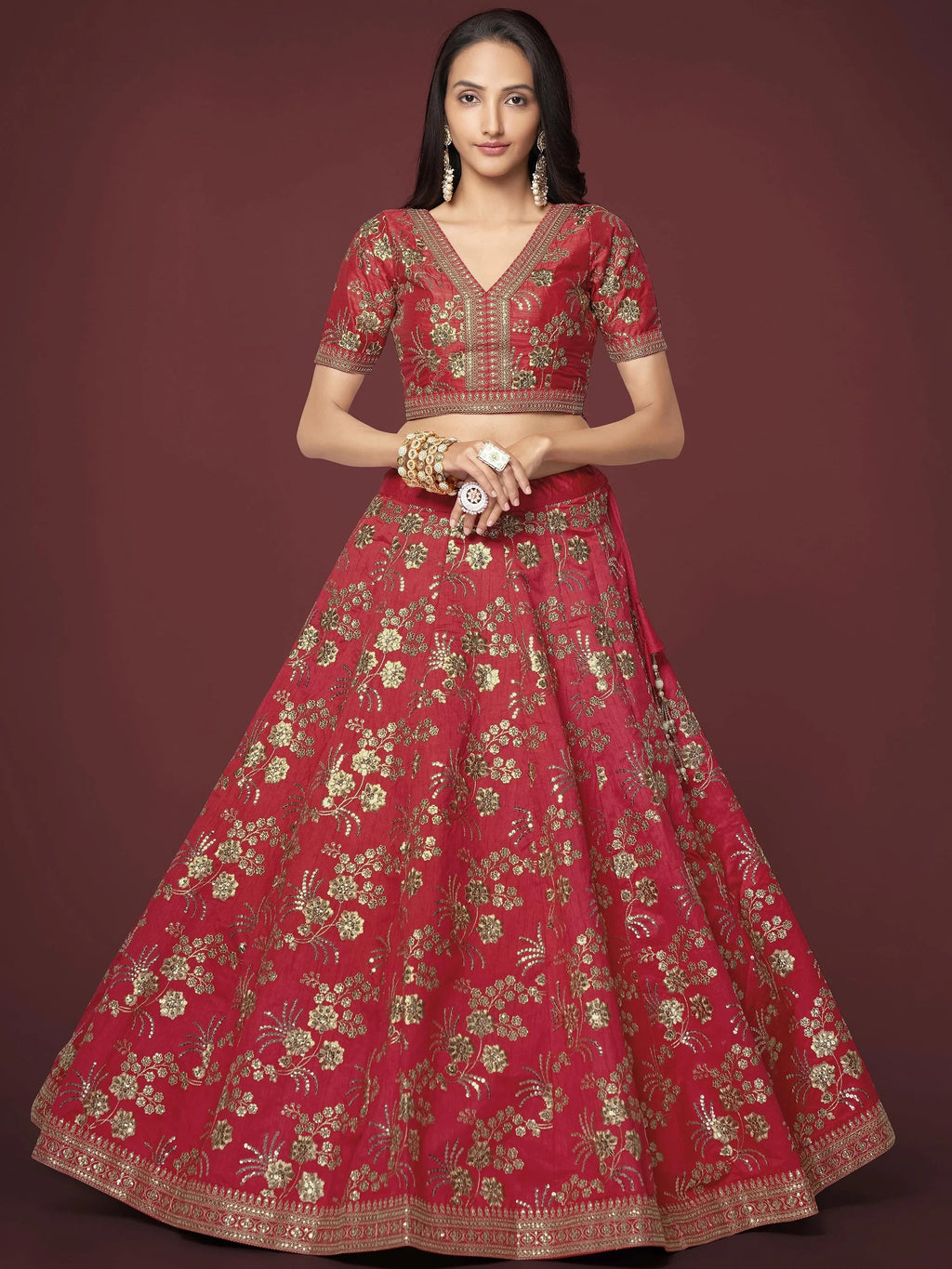 Maroon Bewitching Zari Work Slub Silk Wedding Wear Lehenga Choli