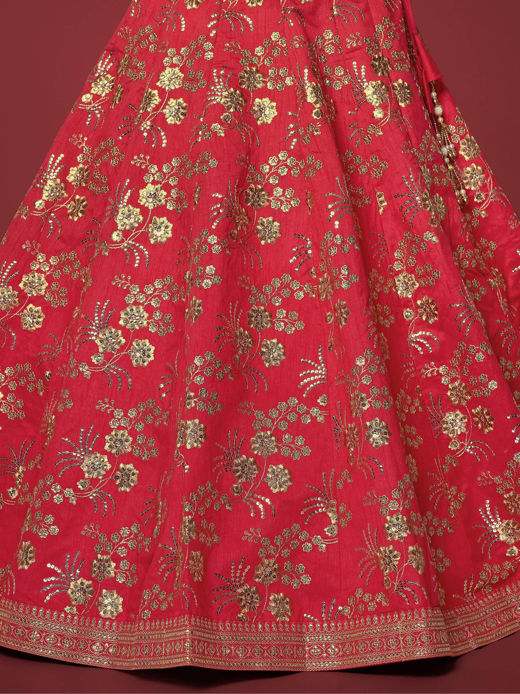Red Bewitching Zari Work Slub Silk Wedding Wear Lehenga Choli