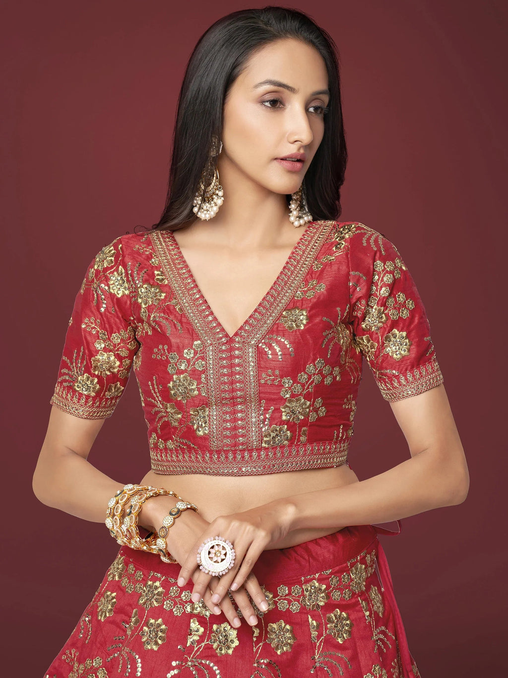 Maroon Bewitching Zari Work Slub Silk Wedding Wear Lehenga Choli