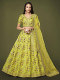 Green Prodigious Neon Sequins Work lehenga Choli With Dupatta