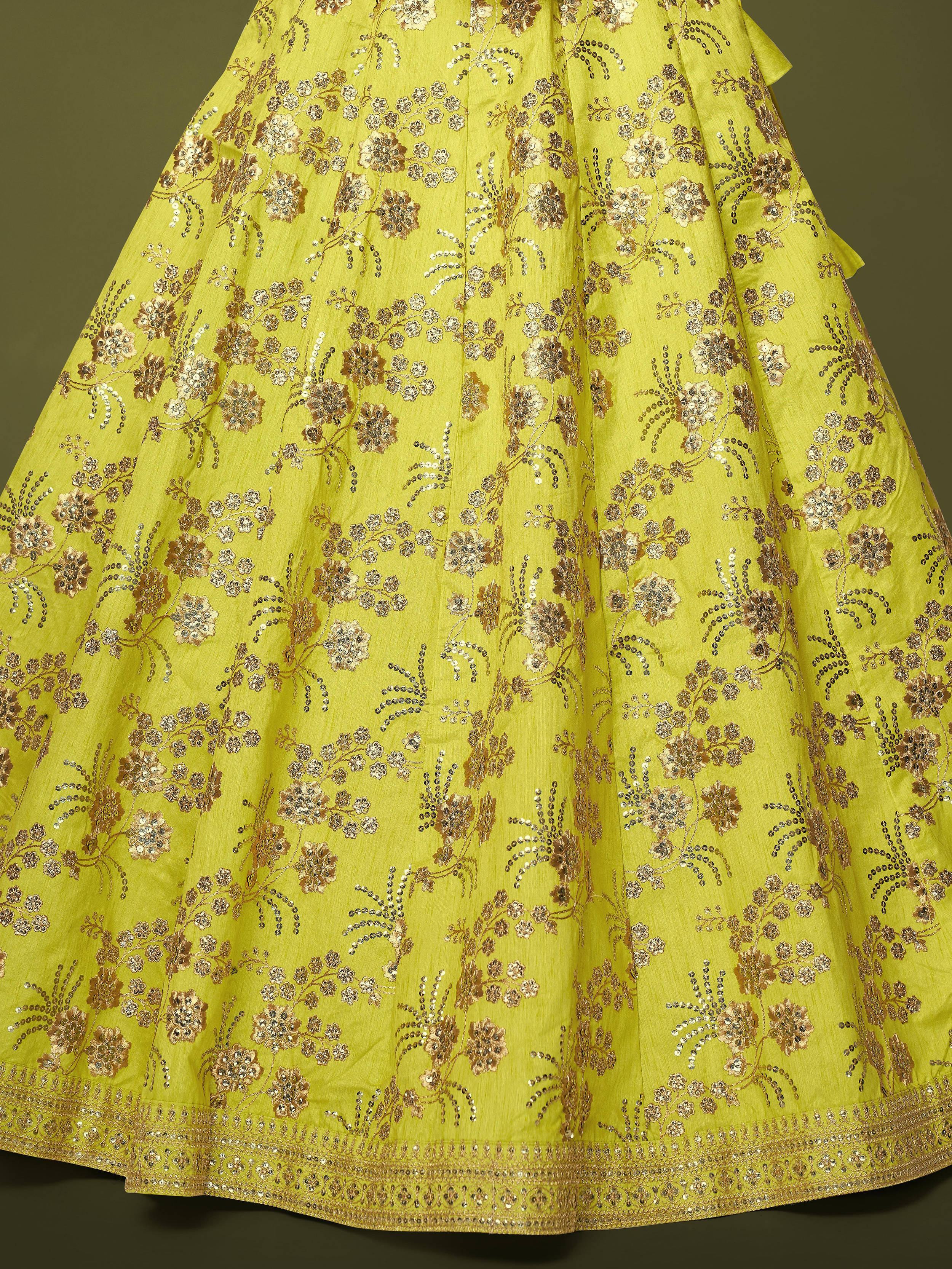 Green Prodigious Neon Sequins Work lehenga Choli With Dupatta