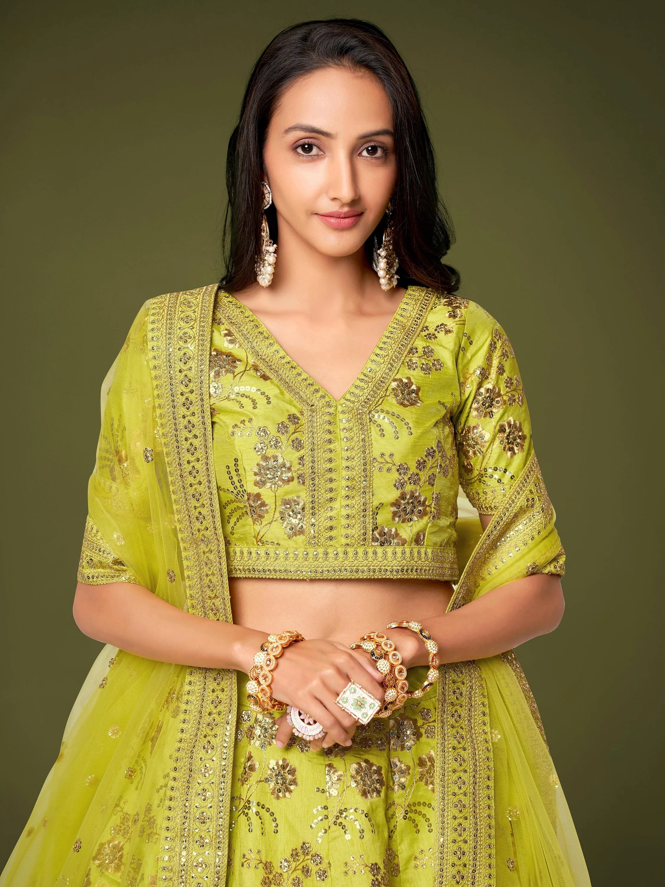 Awesome Green Embroidered Silk Marriage Wear Plus Size Lehenga Choli
