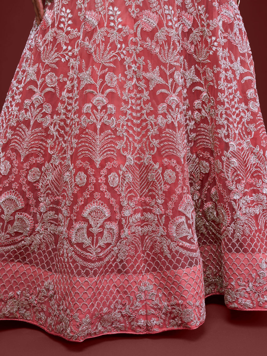 Gorgeous Pink Embroidered Net Reception Wear Plus Size Lehenga Choli