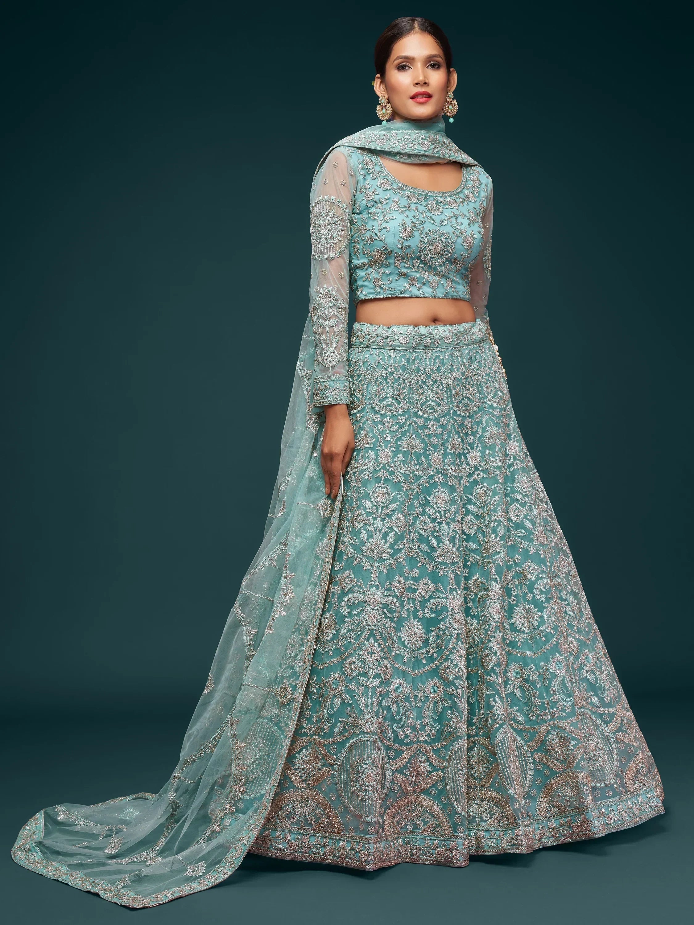 Aqua Attractive Embroidered Soft Net Occasion Wear Lehenga Choli