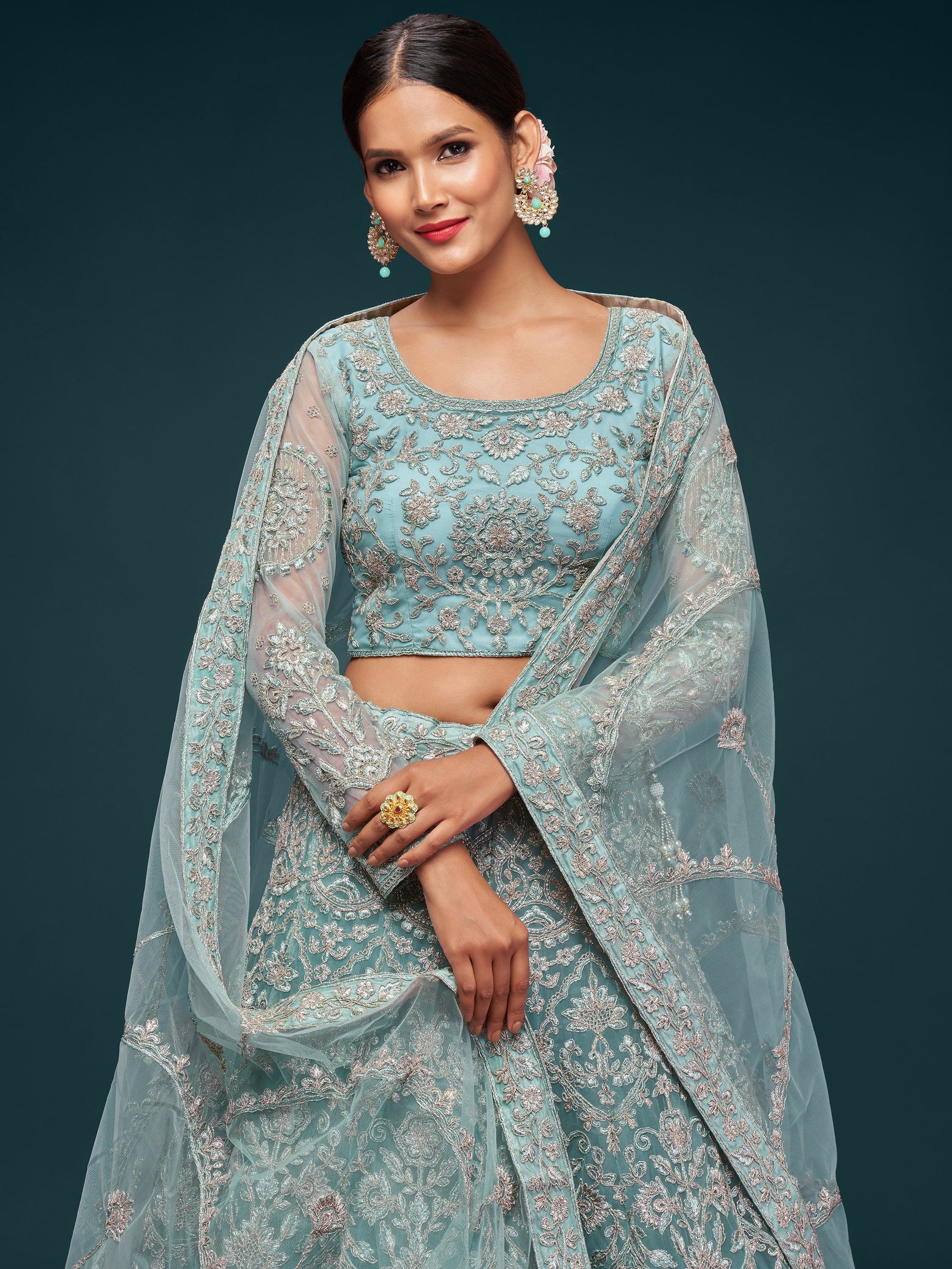 Aqua Attractive Embroidered Soft Net Occasion Wear Lehenga Choli