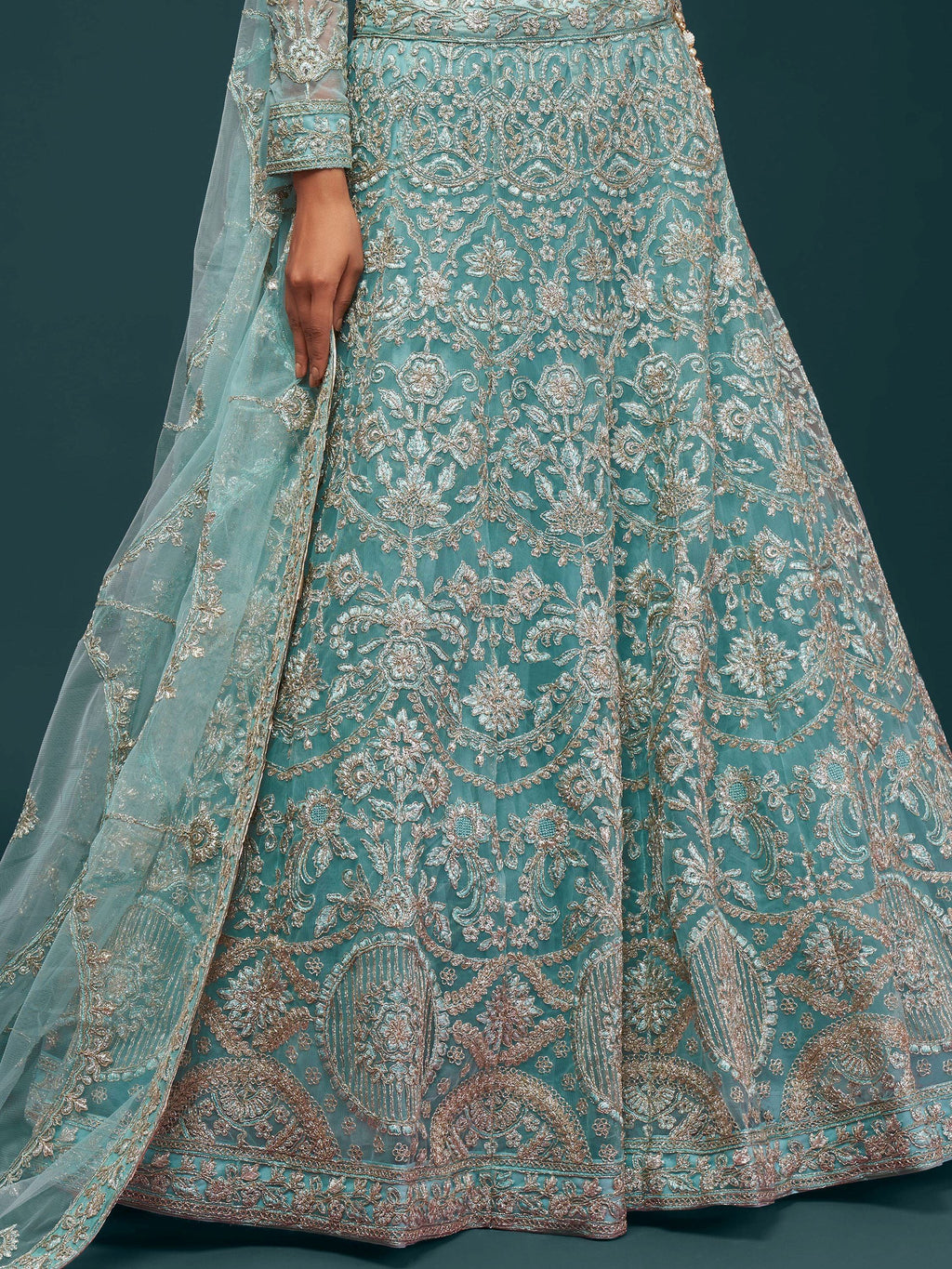 Sky Blue Attractive Embroidered Soft Net Occasion Wear Lehenga Choli
