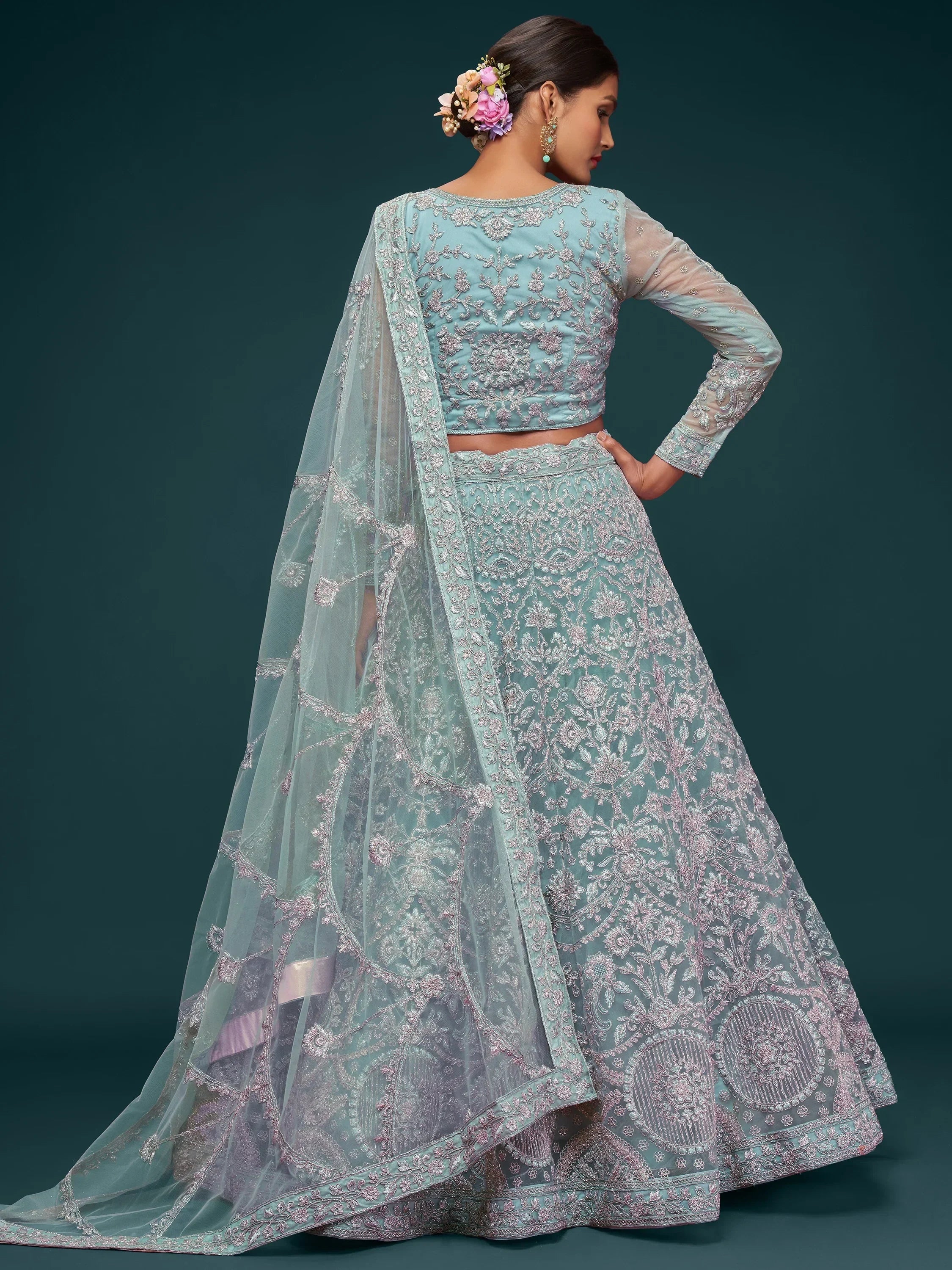 Aqua Attractive Embroidered Soft Net Occasion Wear Lehenga Choli