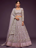 Glowing Lilac Embroidered Net Reception Wear Plus Size Lehenga Choli