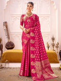 Pink Impressive Zari Weaving Silk Engagement Wear Saree With Blouse