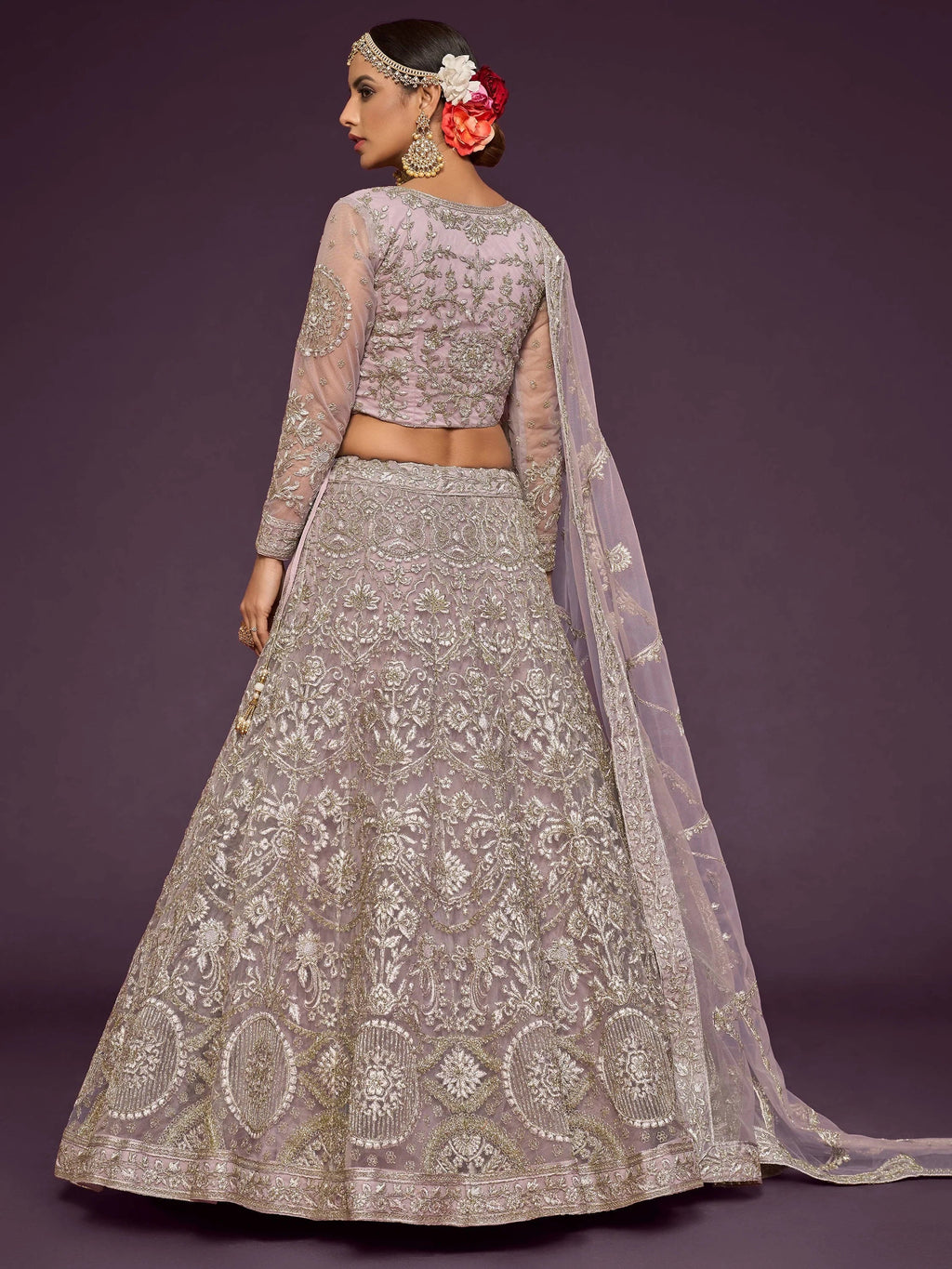 Lavender Muave Dori Work Soft Net Party Wear Lehenga Choli