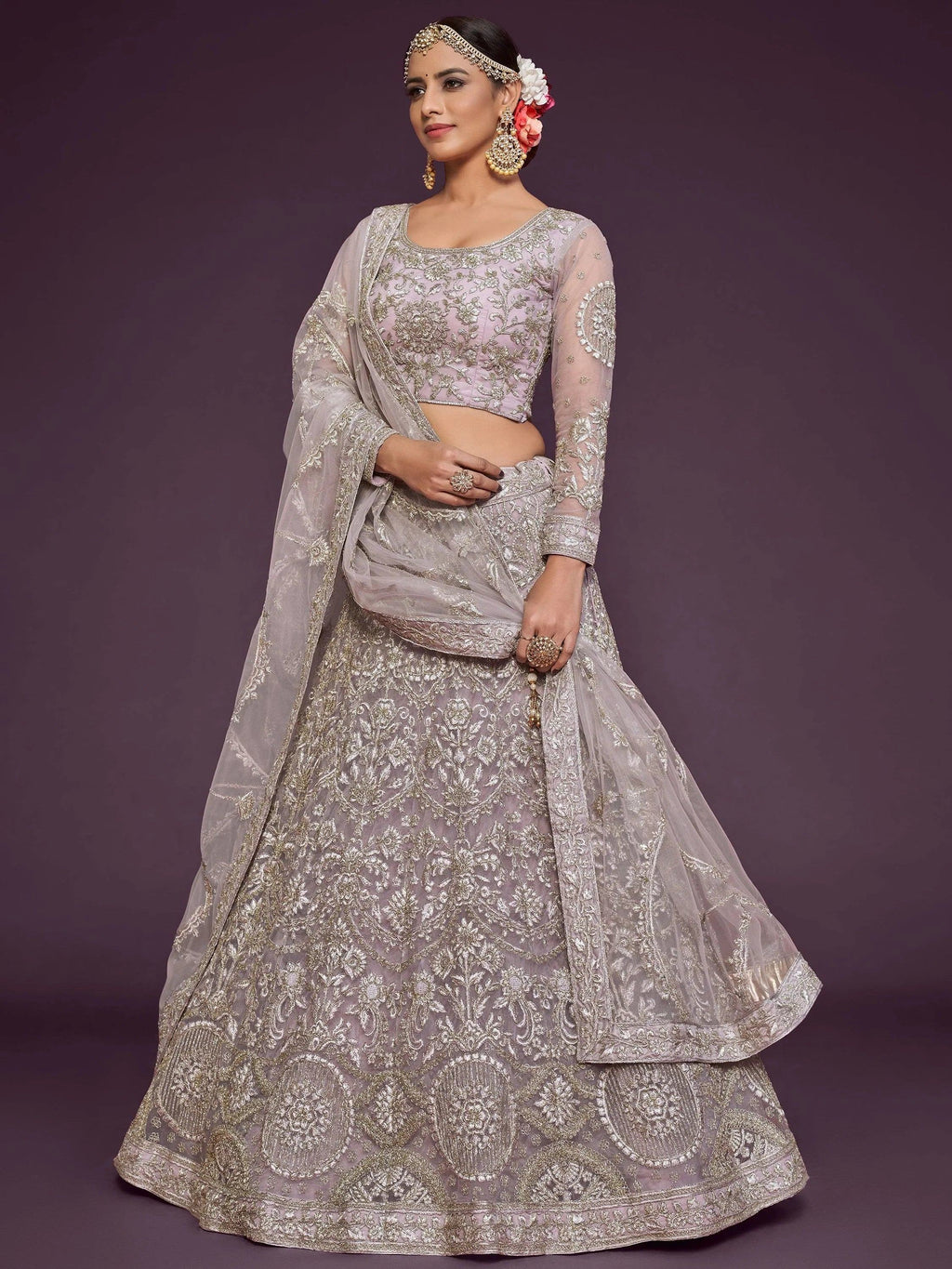 Gorgeous Beige Embroidered Soft Net Occasion Wear Lehenga Choli