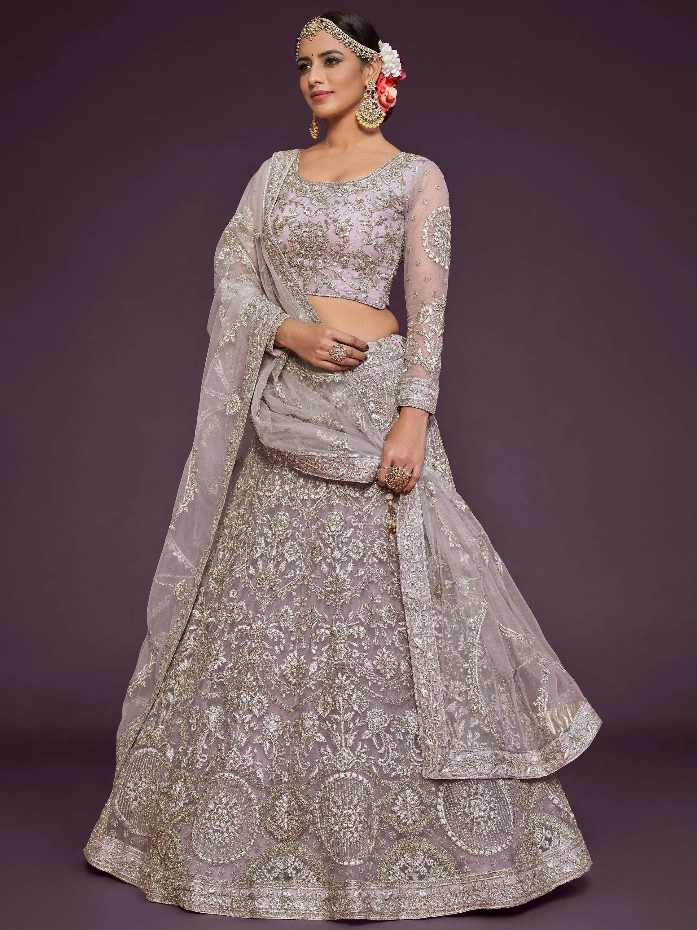 Gorgeous Beige Embroidered Soft Net Occasion Wear Lehenga Choli