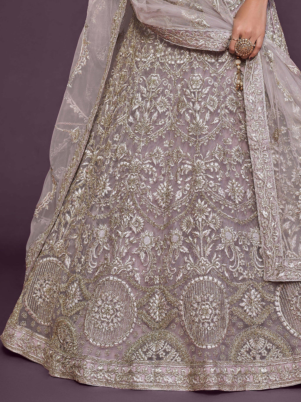 Lavender Muave Dori Work Soft Net Party Wear Lehenga Choli