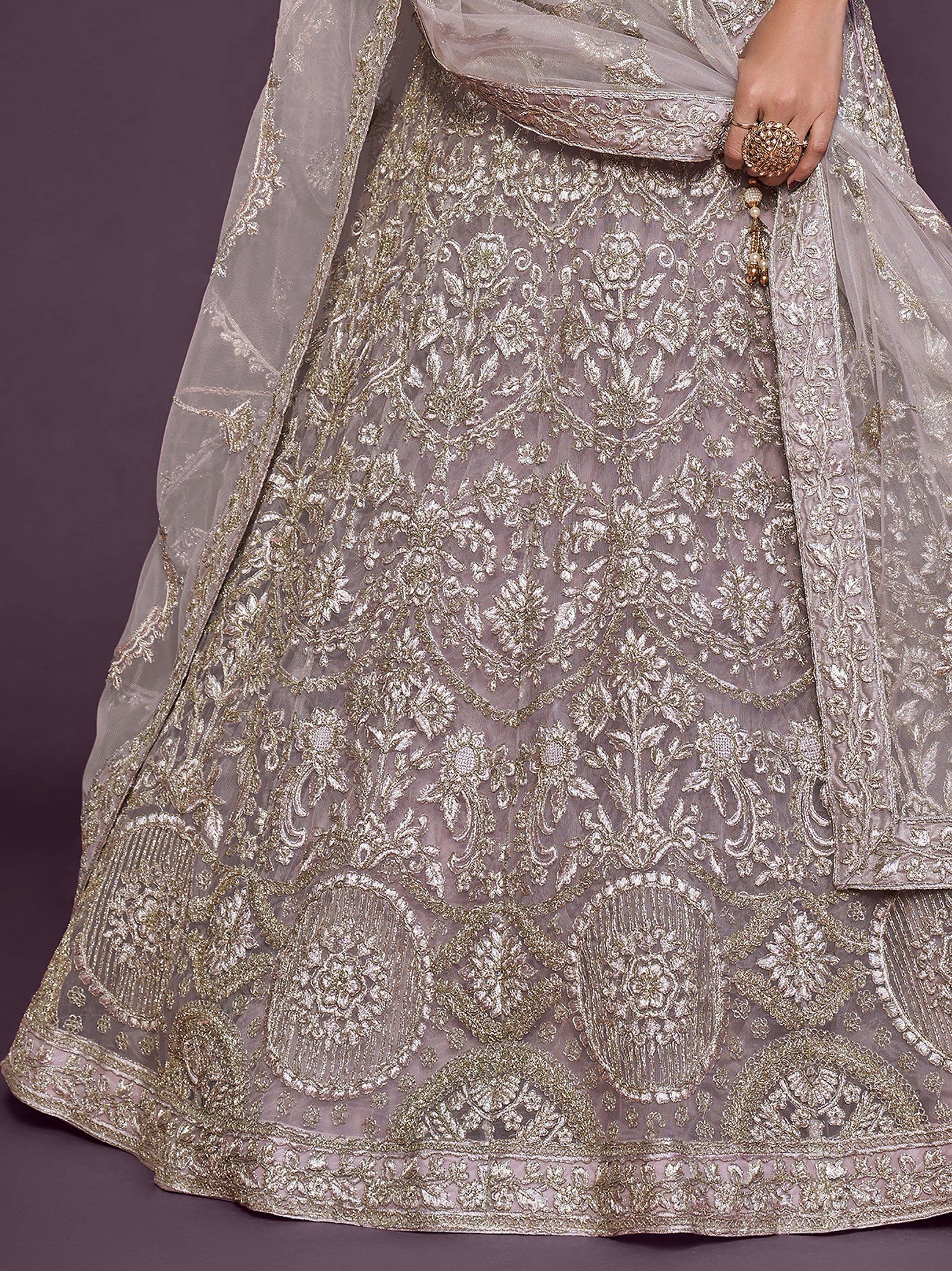 Lavender Muave Dori Work Soft Net Party Wear Lehenga Choli