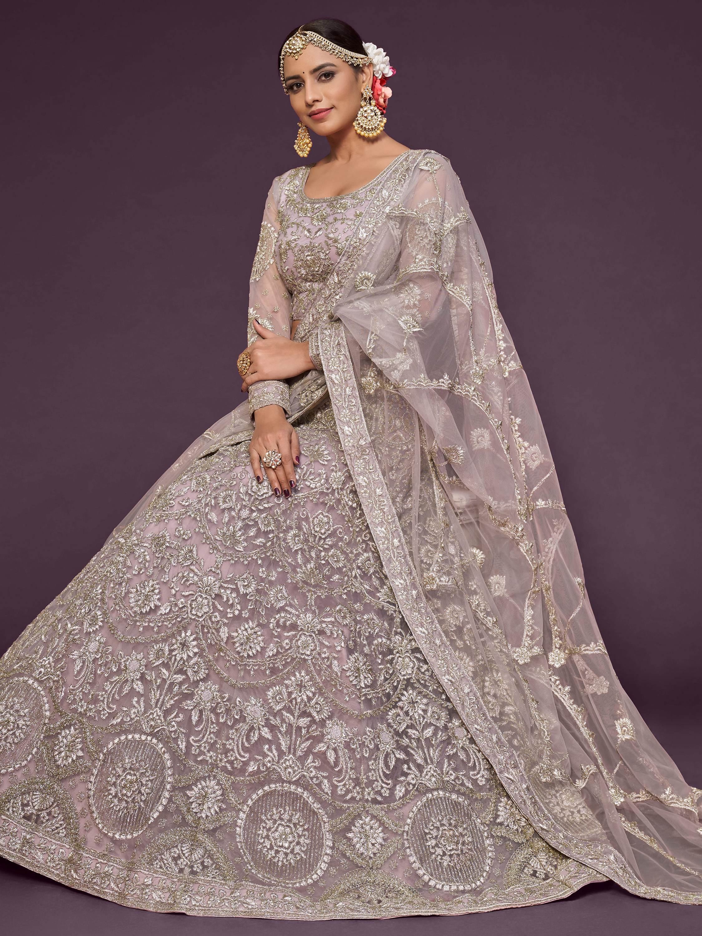 Stunning Muave Dori Work Soft Net Party Wear Lehenga Choli