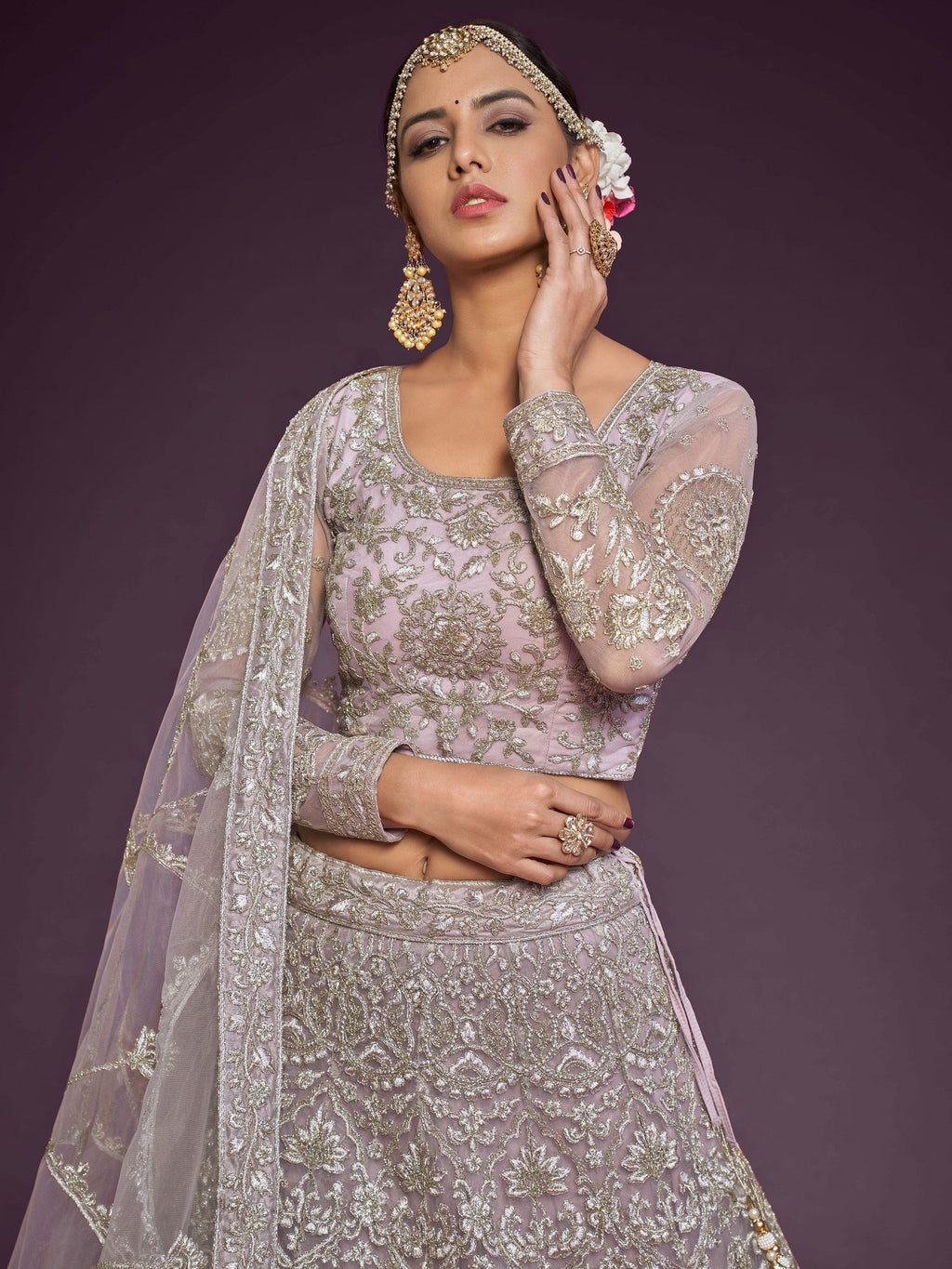 Stunning Muave Dori Work Soft Net Party Wear Lehenga Choli