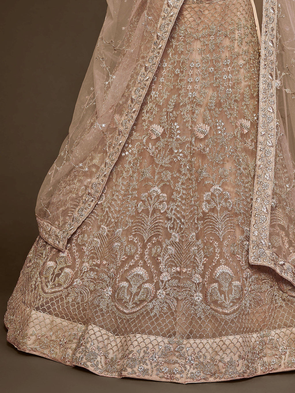 Wonderful Beige Embroidered Net Wedding Wear Plus Size Lehenga Choli