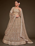 Wonderful Beige Embroidered Net Wedding Wear Plus Size Lehenga Choli