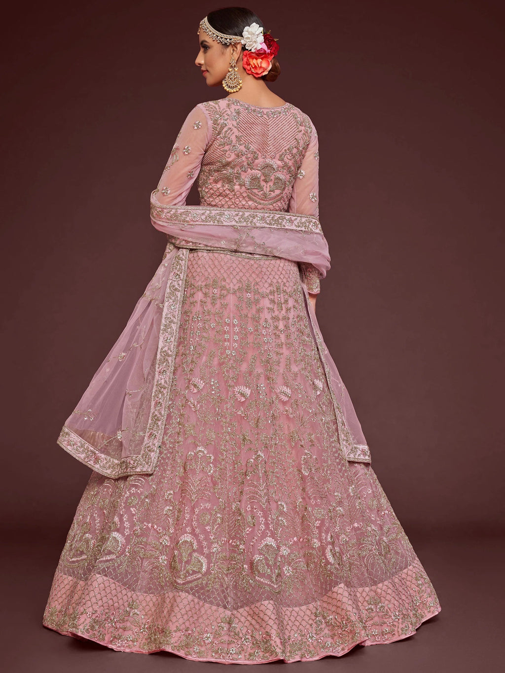 Pink Enchanting Light Embroidered Soft Net Wedding wear Lehenga Choli