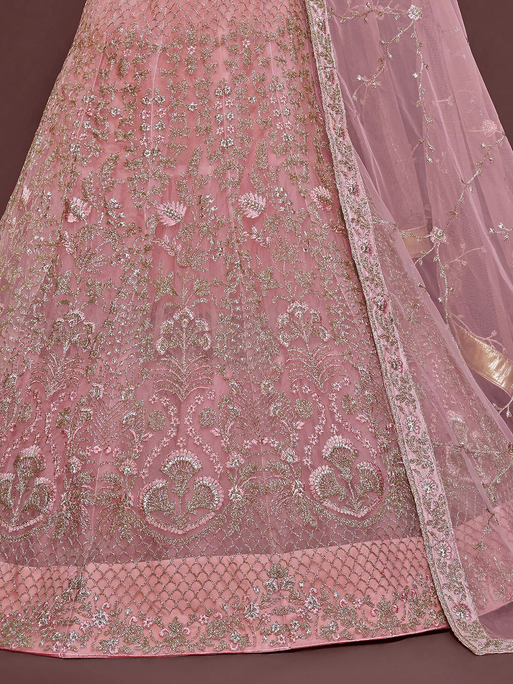 Pink Enchanting Light Embroidered Soft Net Wedding wear Lehenga Choli