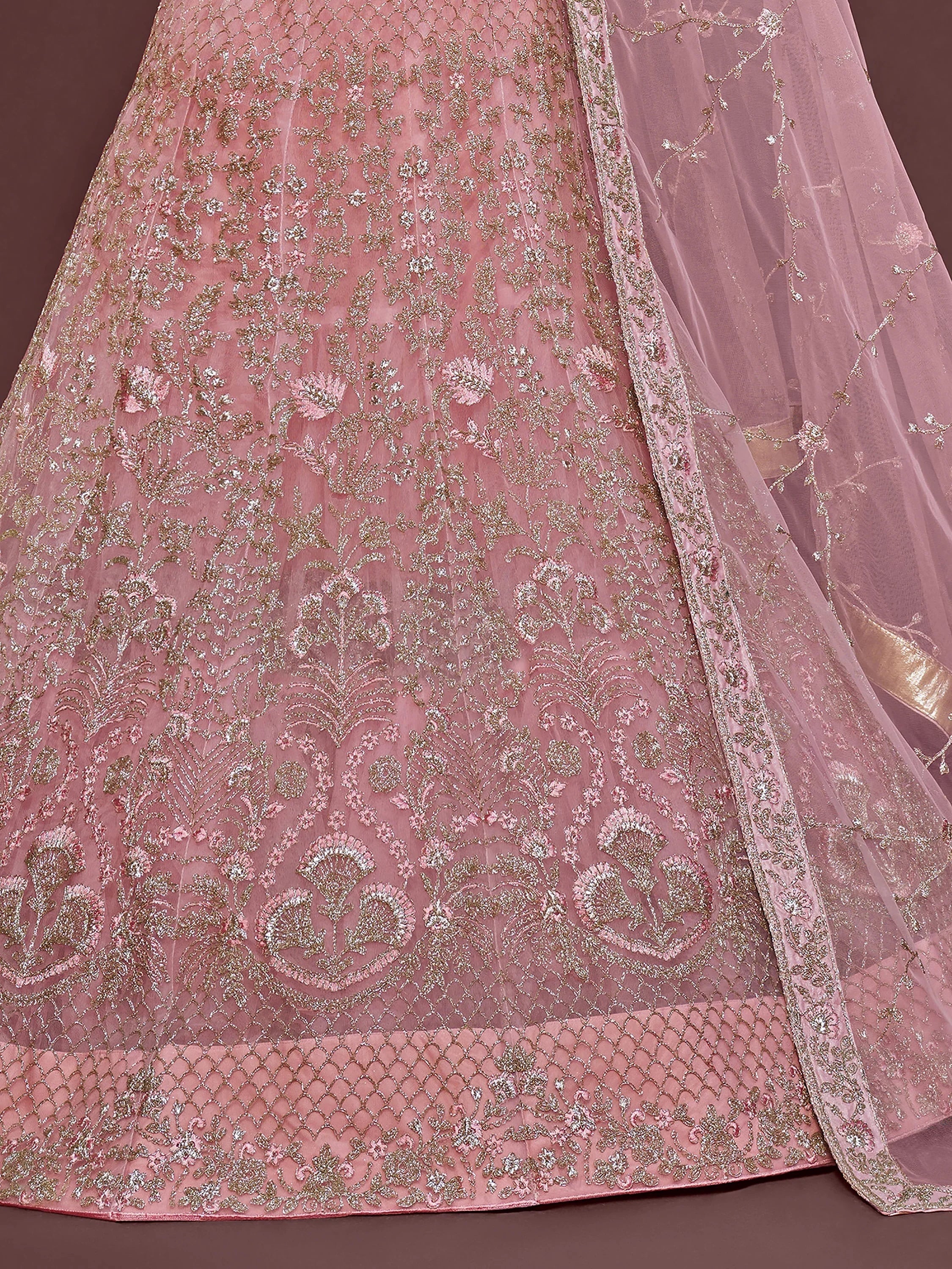 Pink Enchanting Light Embroidered Soft Net Wedding wear Lehenga Choli