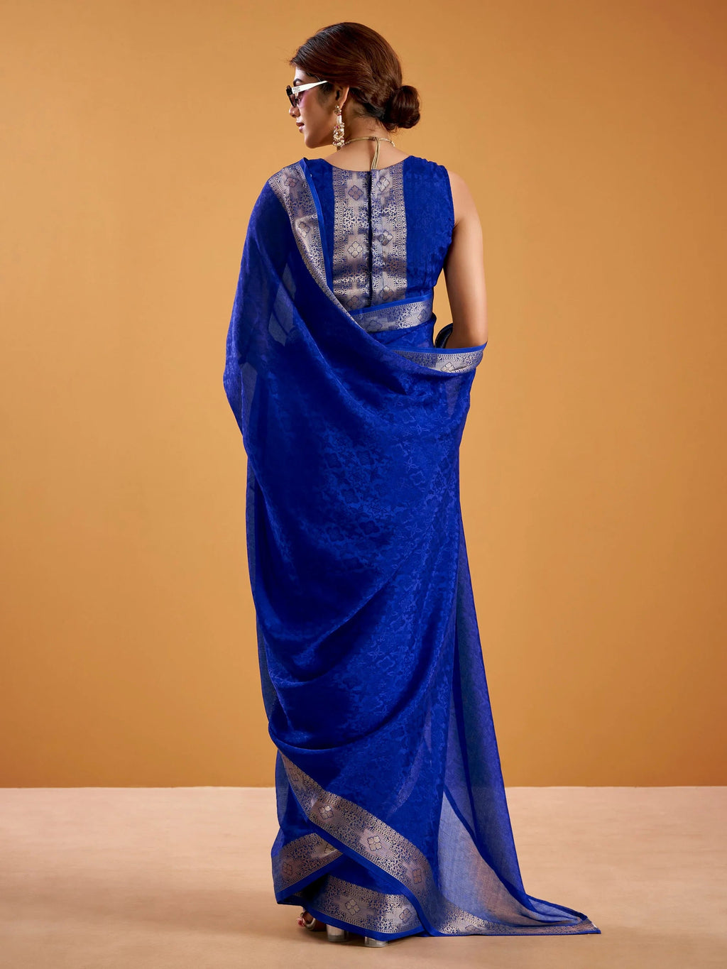 Royal Blue Beautiful Zari Weaving Silk Festive Wear Saree With Blouse