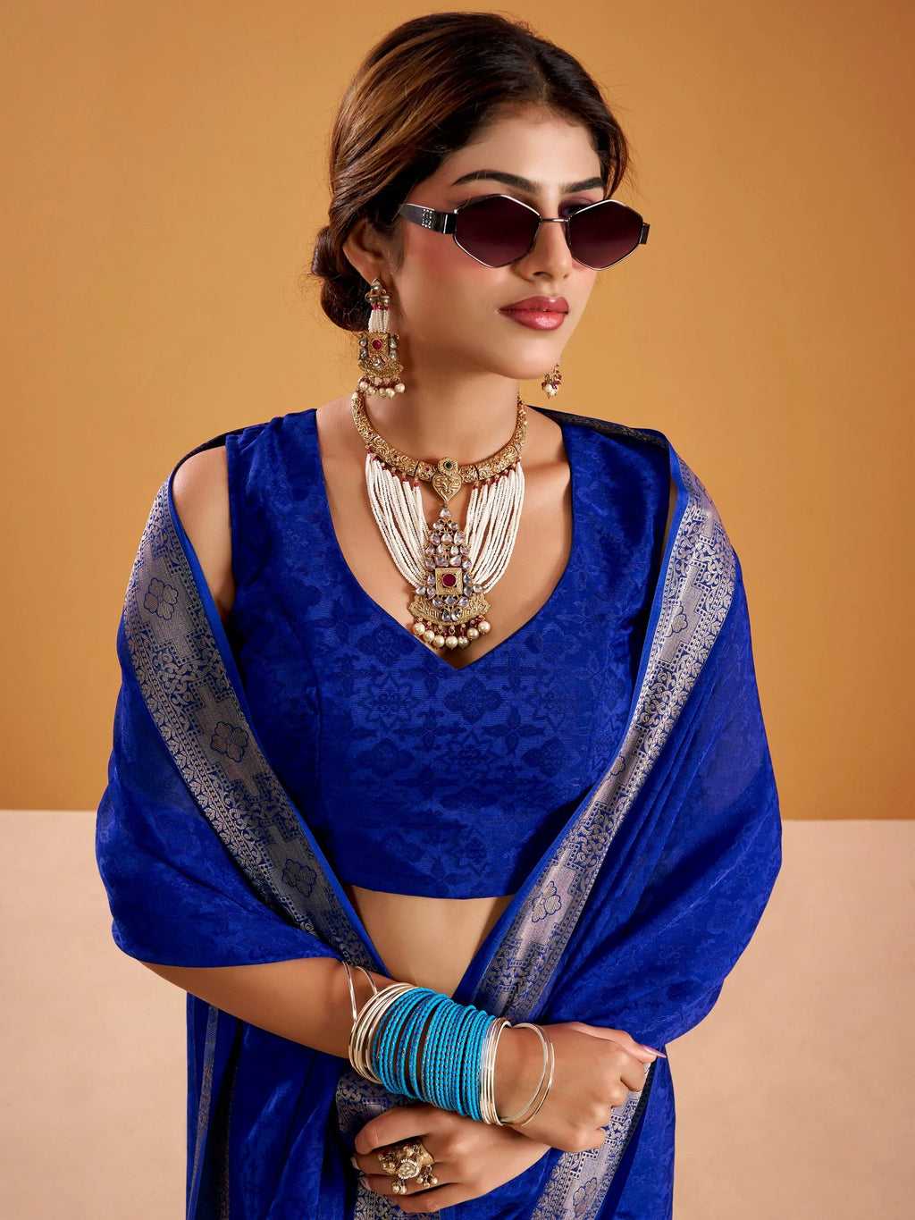 Royal Blue Beautiful Zari Weaving Silk Festive Wear Saree With Blouse