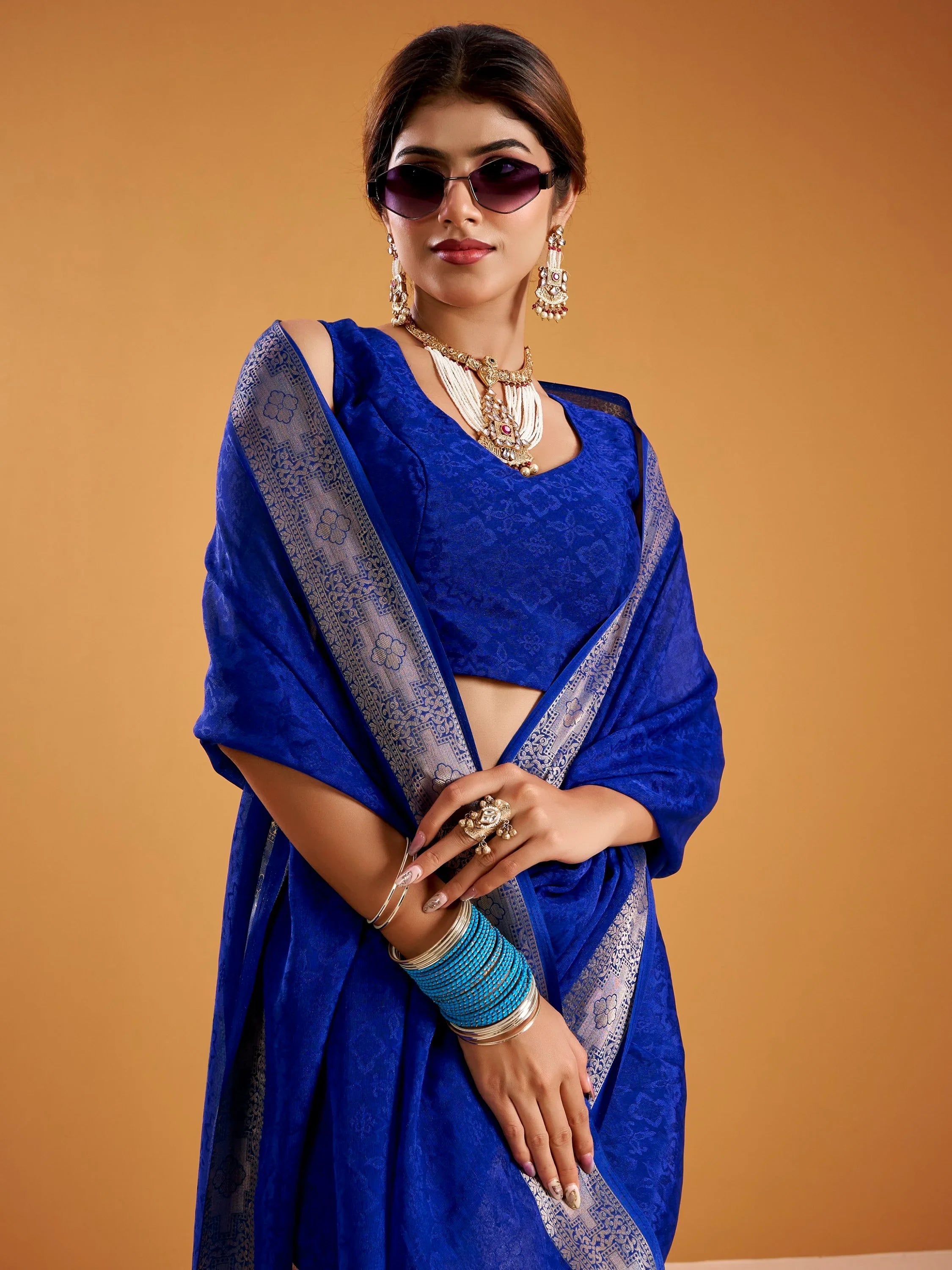 Royal Blue Beautiful Zari Weaving Silk Festive Wear Saree With Blouse