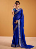Royal Blue Beautiful Zari Weaving Silk Festive Wear Saree With Blouse