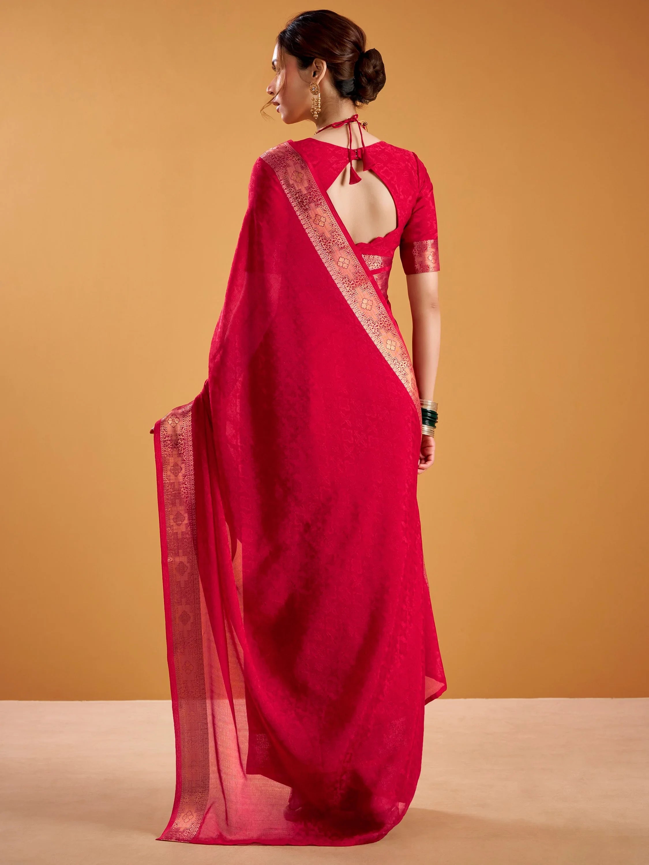 Red Beautiful Zari Weaving Silk Festive Wear Saree With Blouse
