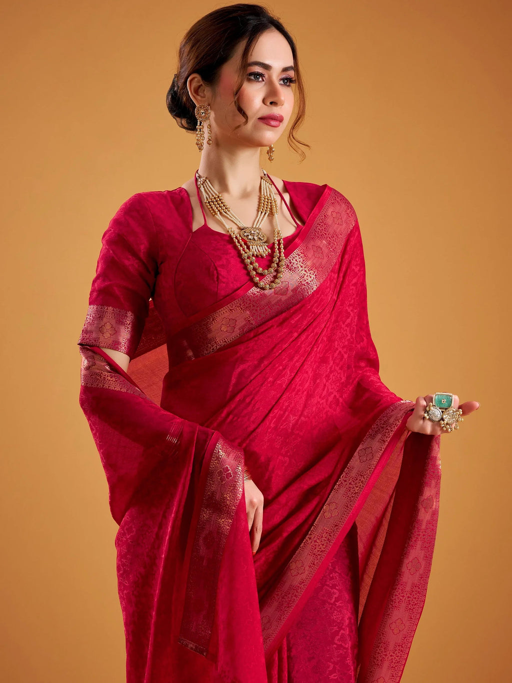 Red Beautiful Zari Weaving Silk Festive Wear Saree With Blouse