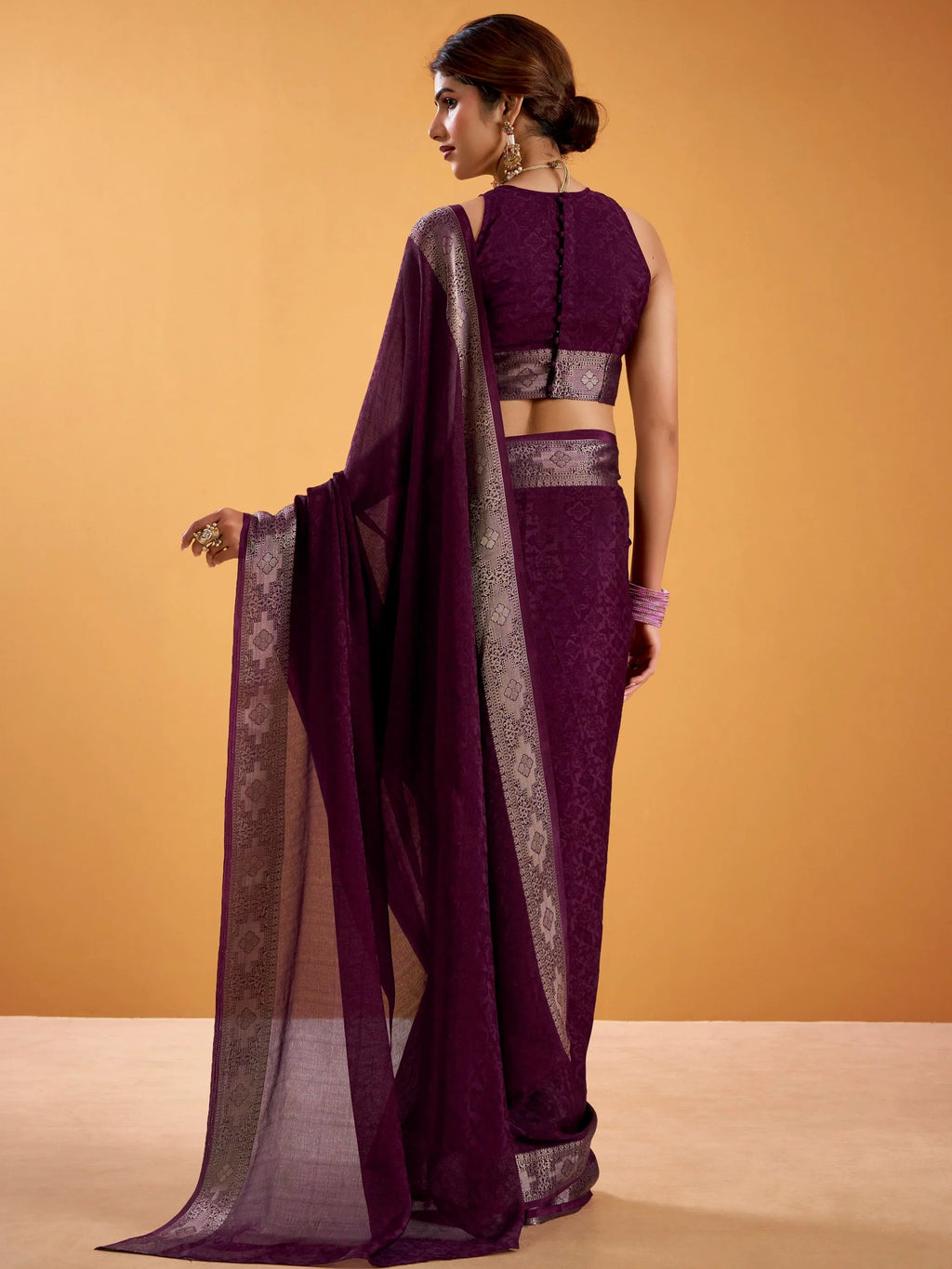 Wine Beautiful Zari Weaving Silk Festive Wear Saree With Blouse