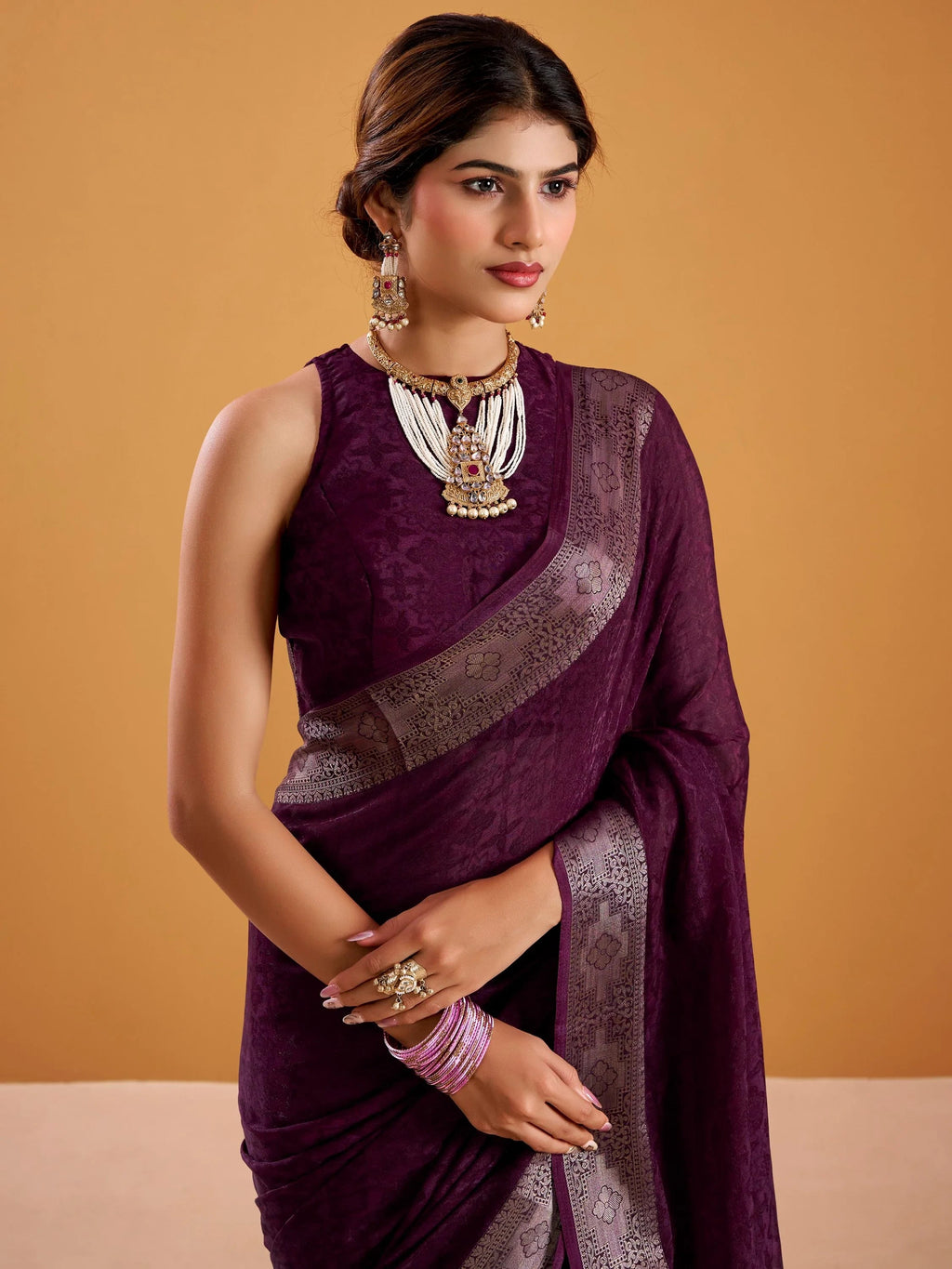 Wine Beautiful Zari Weaving Silk Festive Wear Saree With Blouse