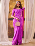 Pink Bewitching Zari Weaving Crepe Festive Wear Saree With Blouse
