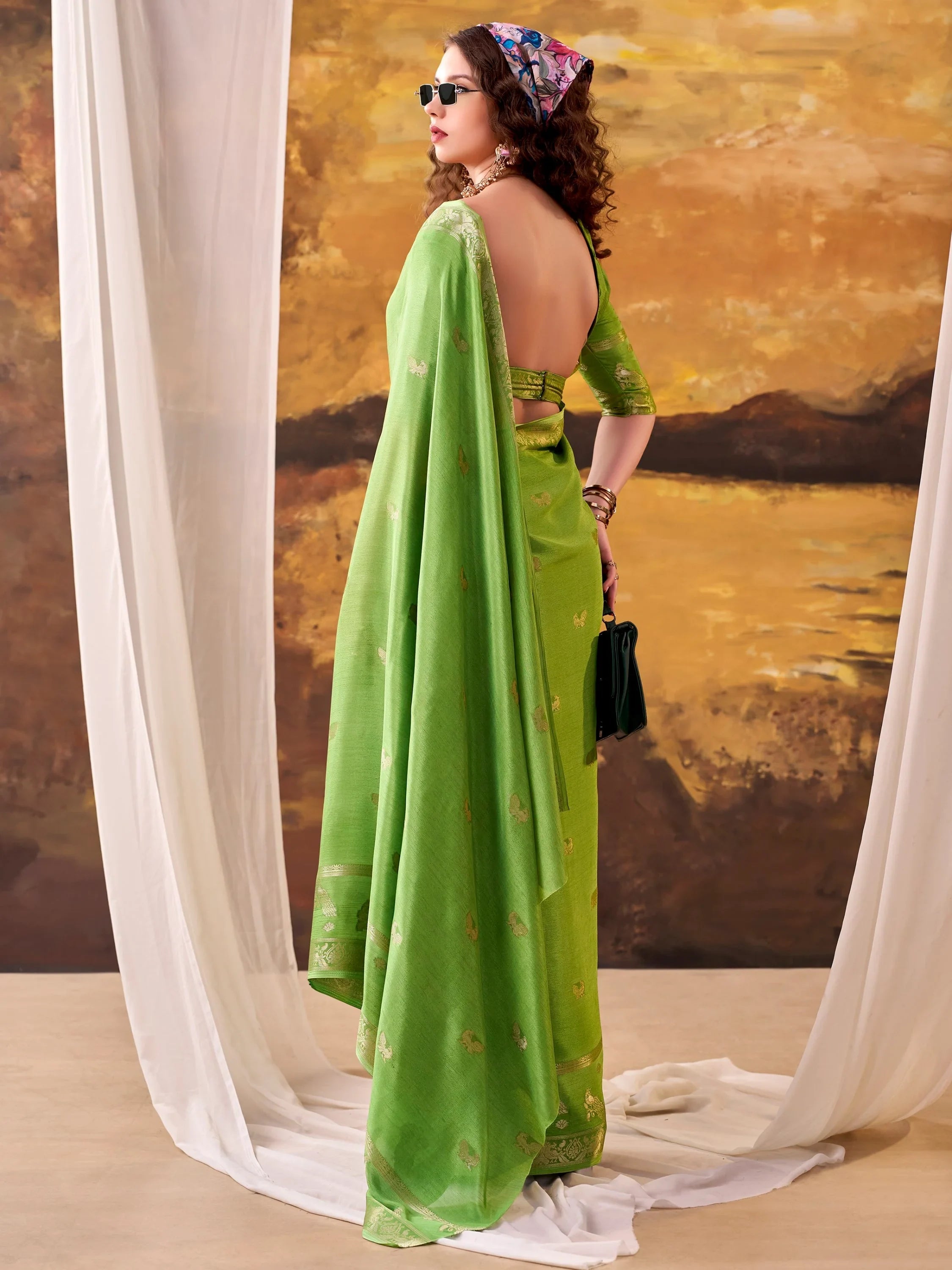 Green Bewitching Zari Weaving Crepe Festive Wear Saree With Blouse