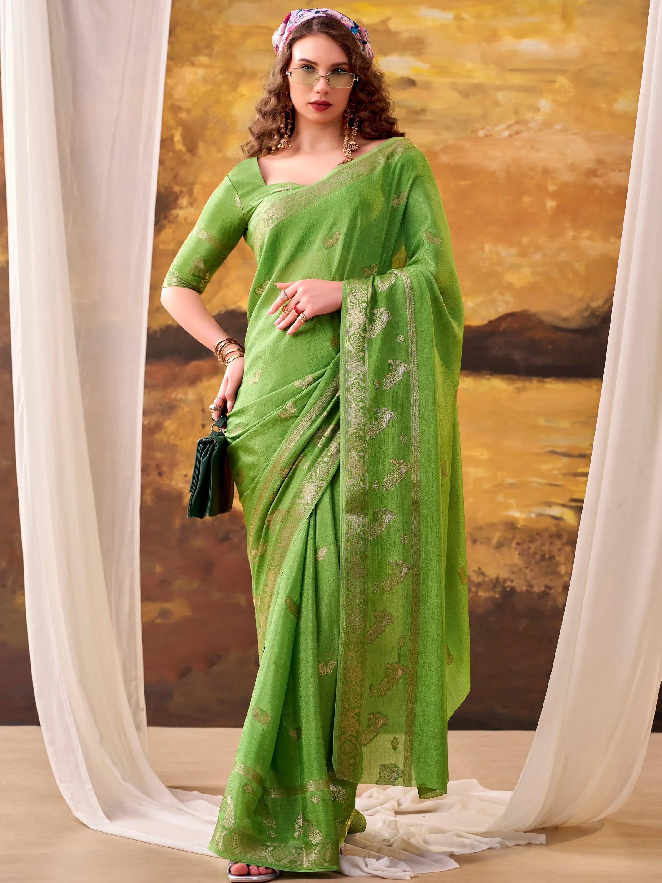 Green Bewitching Zari Weaving Crepe Festive Wear Saree With Blouse