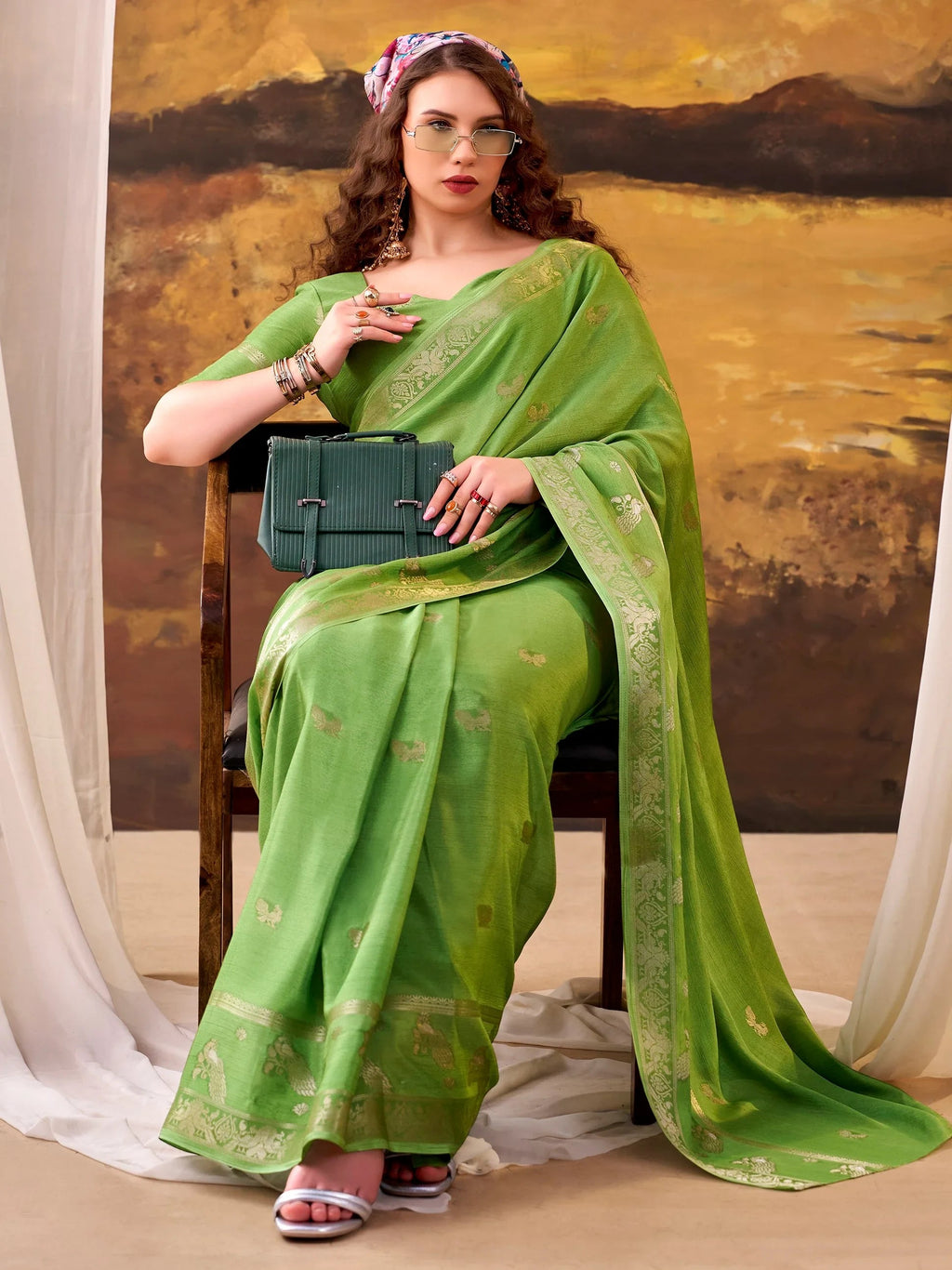 Green Bewitching Zari Weaving Crepe Festive Wear Saree With Blouse