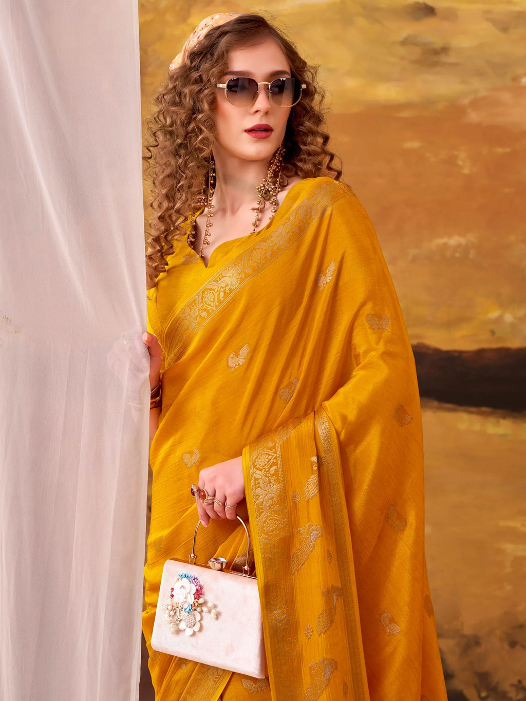 Mustard Bewitching Zari Weaving Crepe Festive Wear Saree With Blouse