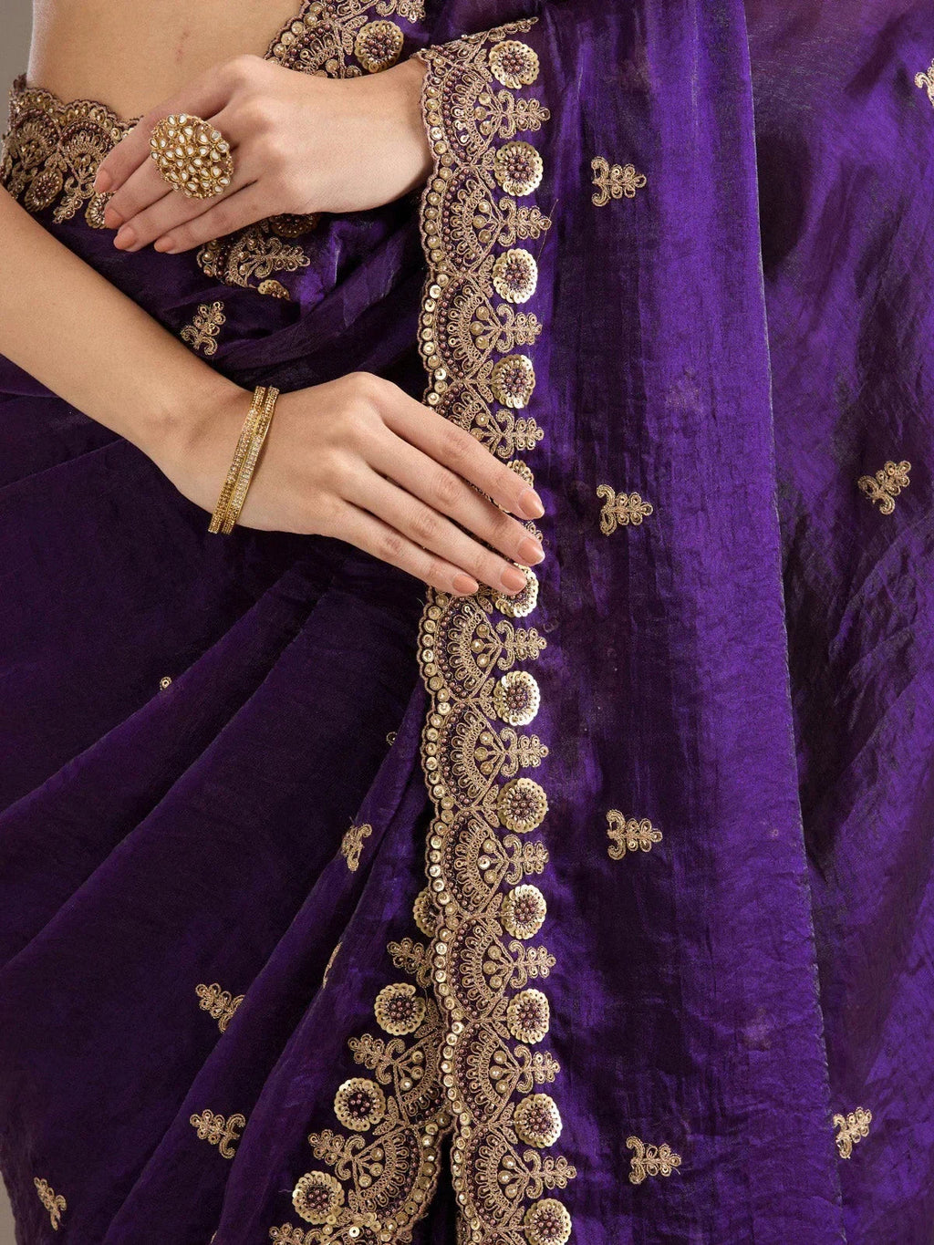 Purple Elegant Embroidered Tissue Silk Party Wear Saree With Blouse