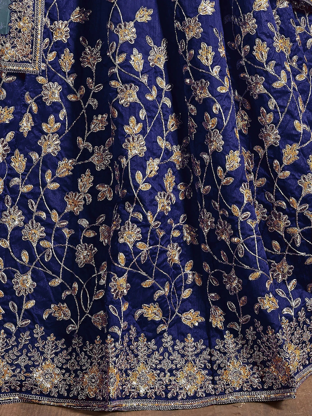 Blue Sequins Raw Silk Bridal Lehenga Choli With Dupatta