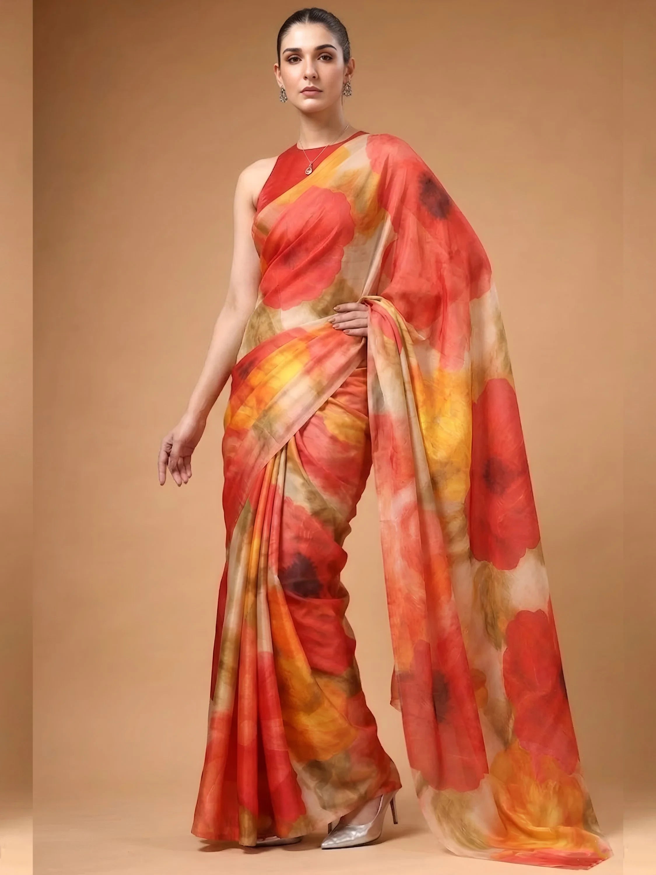 Captivating Charming Digital Printed Satin Festive Wear Saree With Blouse
