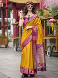 Precious Yellow Zari Weaving Silk Traditional Wear Saree With Blouse