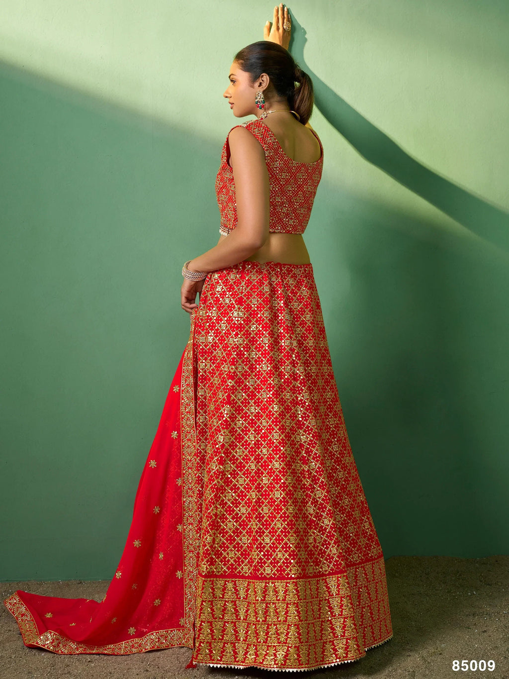 Sweet Red Embroidered Georgette Wedding Lehenga Choli With Dupatta