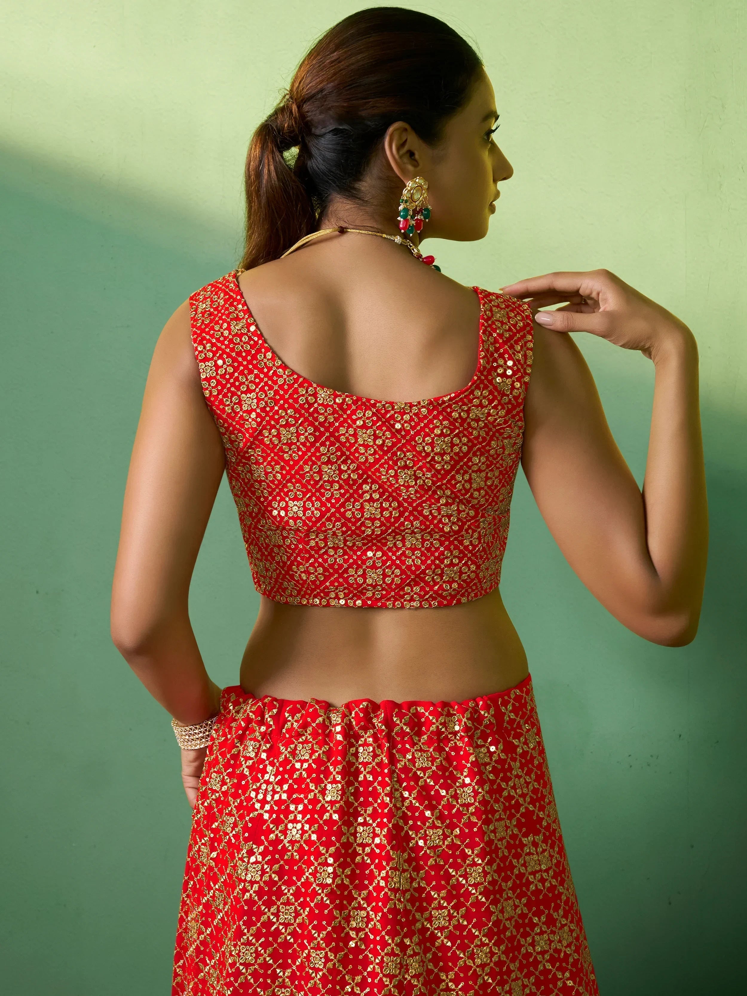 Sweet Red Embroidered Georgette Wedding Lehenga Choli With Dupatta
