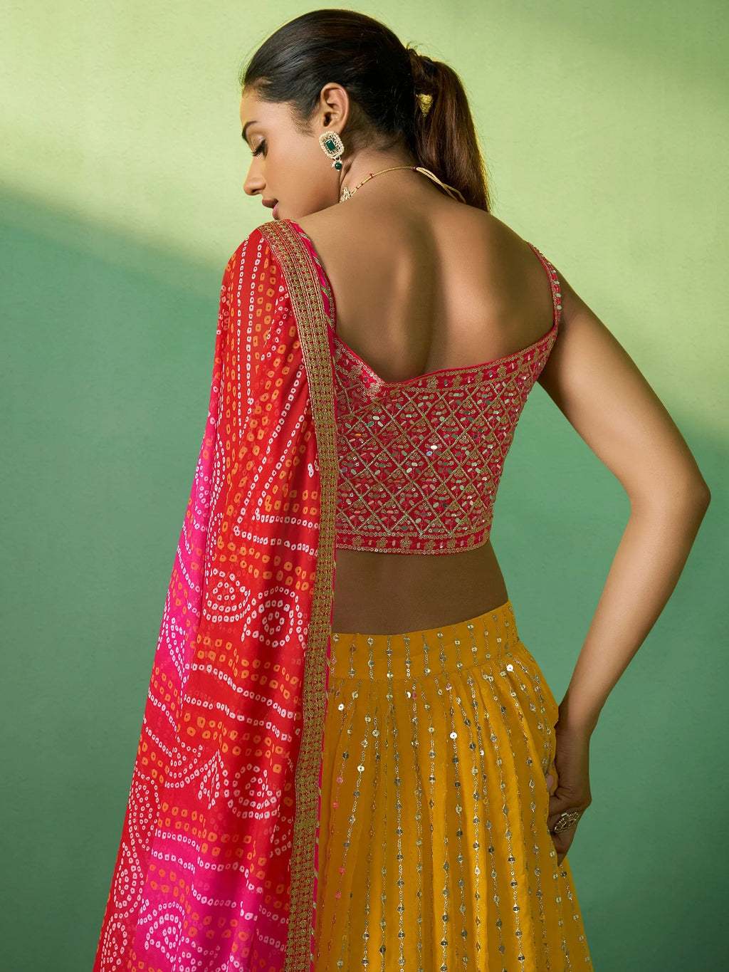 Alluring Yellow Sequins Georgette Haldi Wear Lehenga Choli With Dupatta