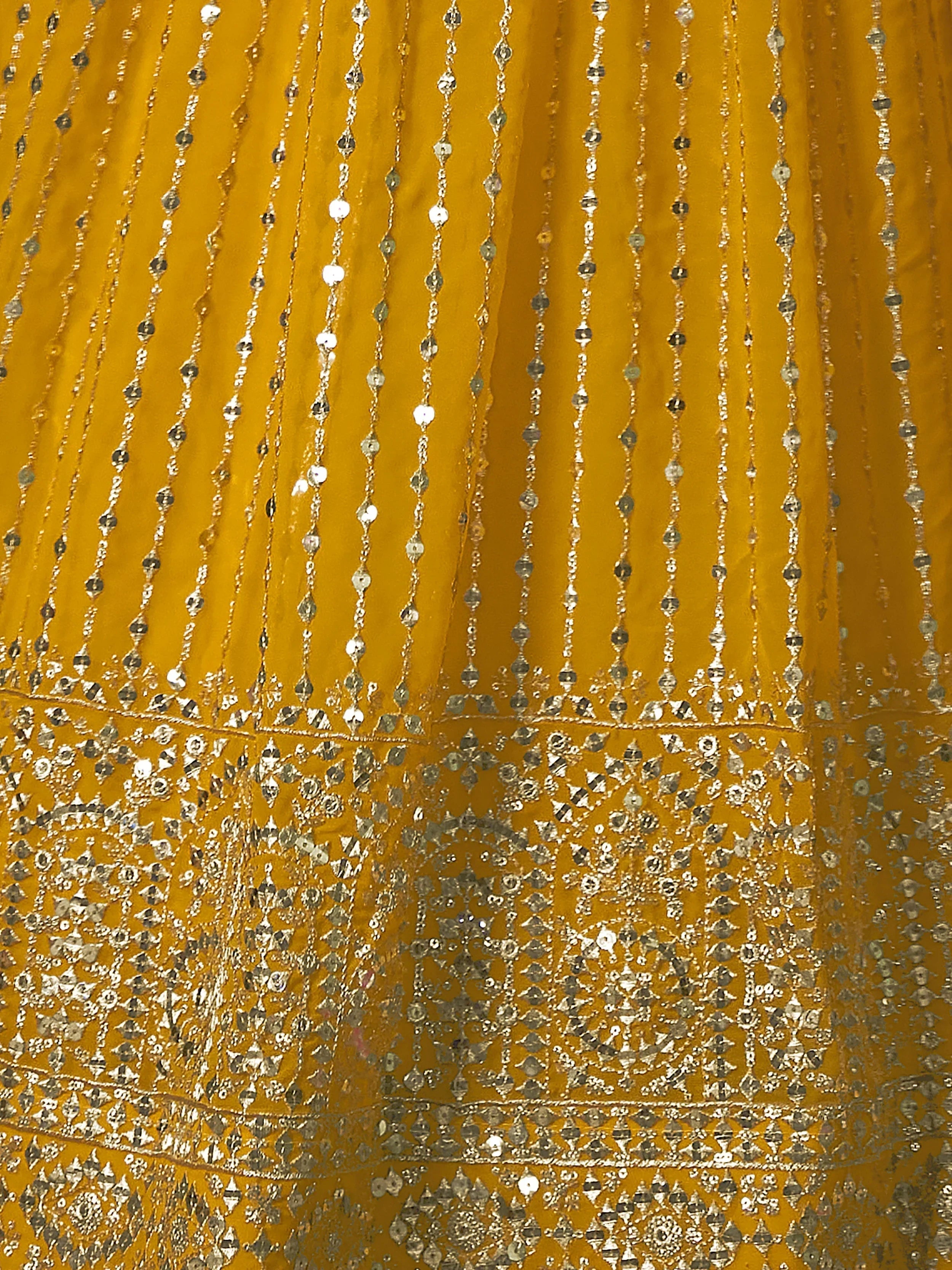 Alluring Yellow Sequins Georgette Haldi Wear Lehenga Choli With Dupatta