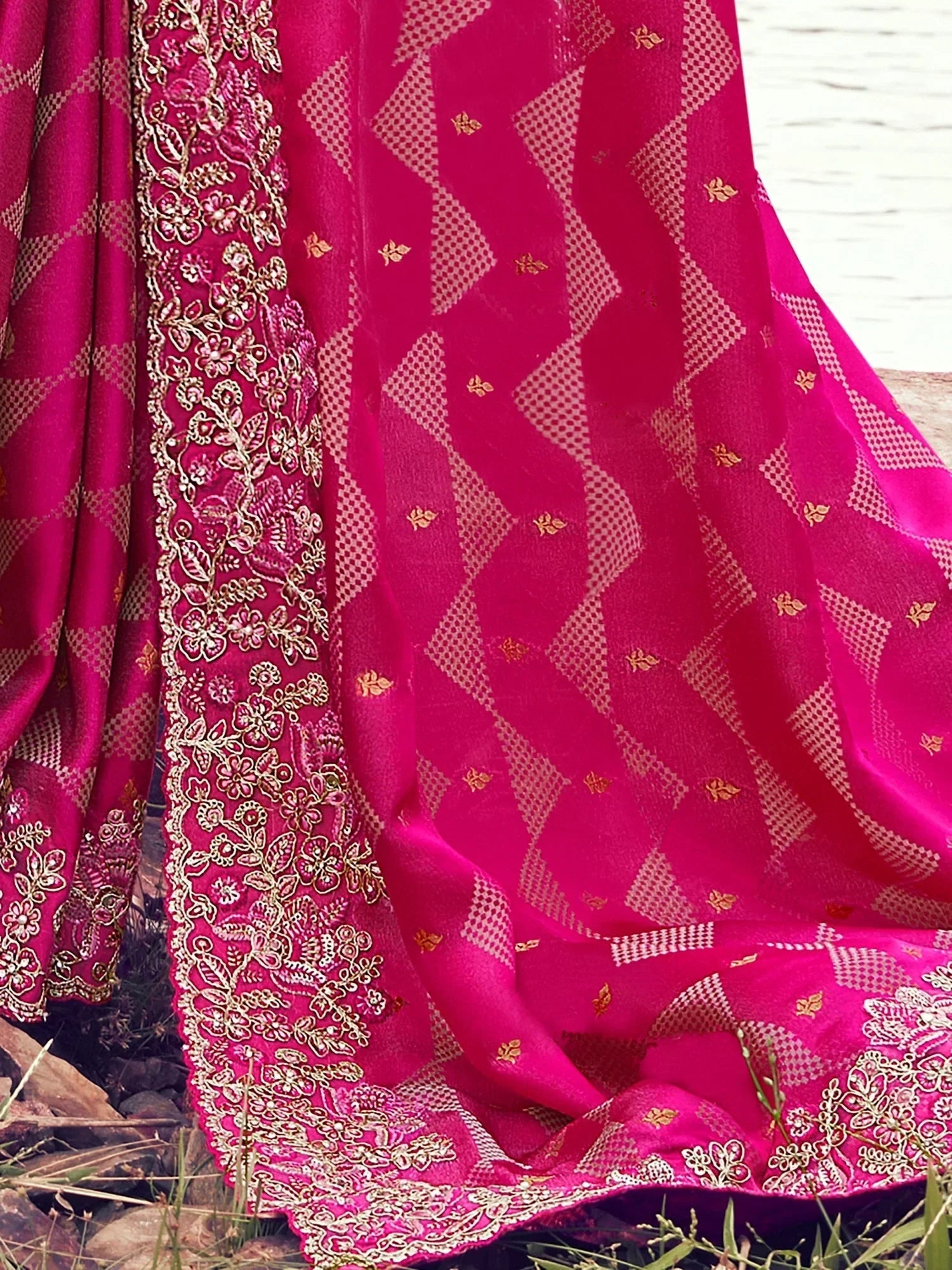 Gorgeous Pink Zari Weaving Silk Reception Wear Saree With Blouse