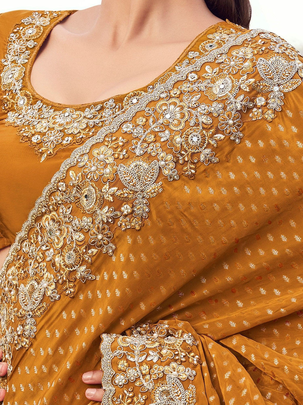 Incredible Orange Embroidered Silk Festive Wear Saree With Blouse