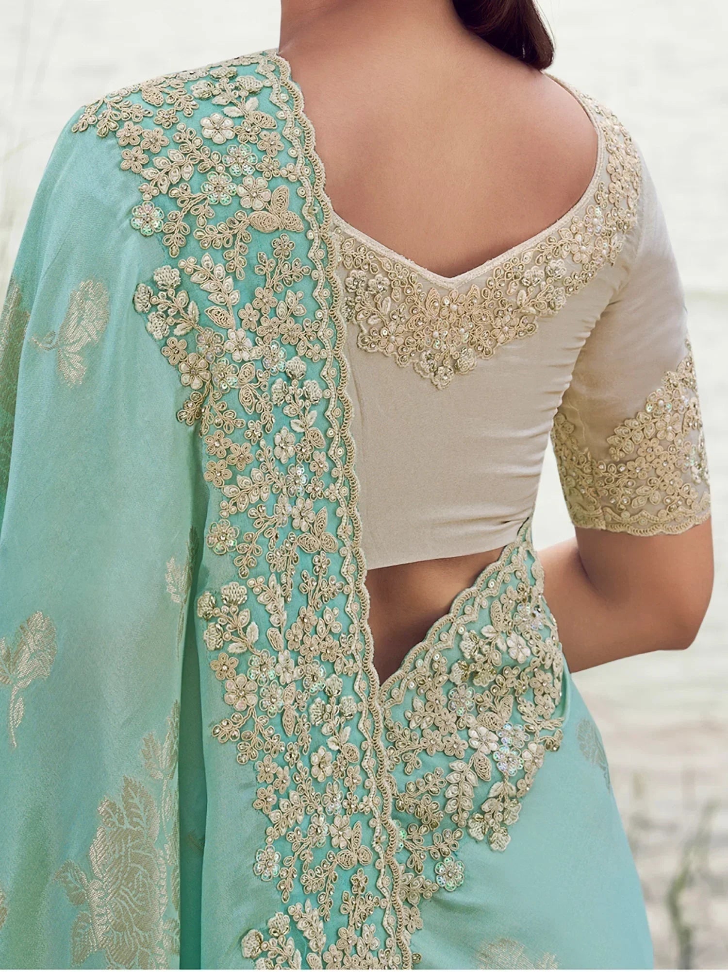 Outstanding Blue Zari Embroidered Silk Function Wear Saree With Blouse