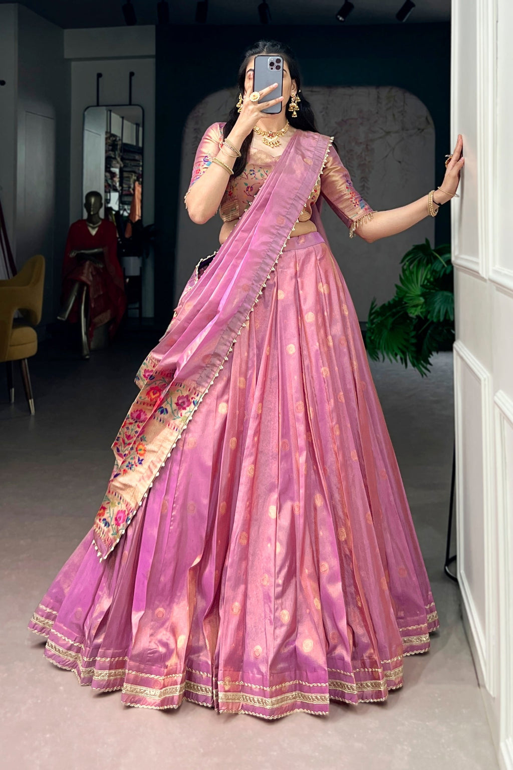 Light Purple Shimmer Silk Designer Lehenga Set for festive celebrations and wedding occasions